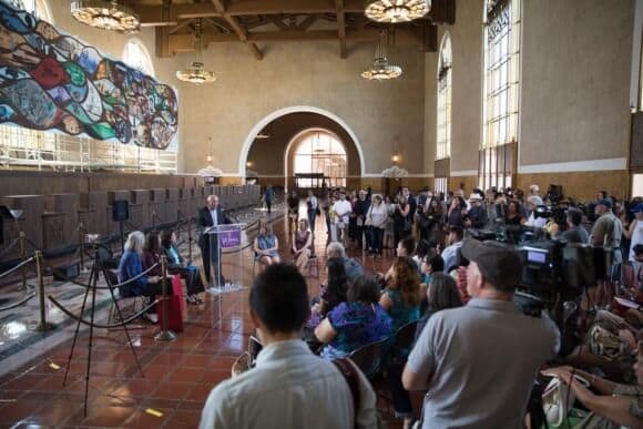 The mural was unveiled at Union Station on Sept. 29.; Credit: Abelardo de la Peña Jr. / LA Plaza de Cultura y Artes
