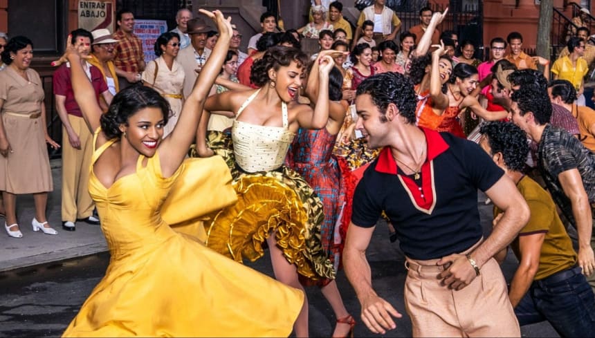 "Life is alright in America, if you're 'all white' in America -- Adriana DeBose is Anita and David Alvarez is Bernardo. (Photo courtesy of the Walt Disney Company)