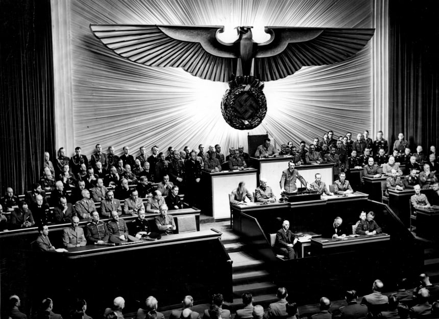 Hitler delivers declaration of war against the United States, Dec. 11, 1941. Photo Bundesarchiv, CC BY-SA 3.0 de