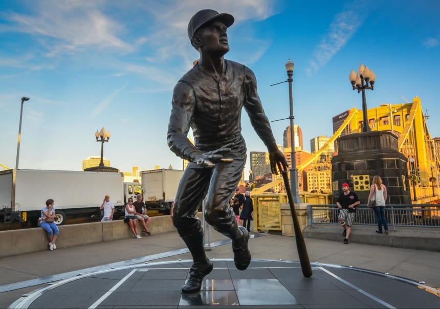 Roberto Clemente’s statue at Pittsburgh Pirates' PNC Park arena. Photo by Sandra Foyt via Shutterstock