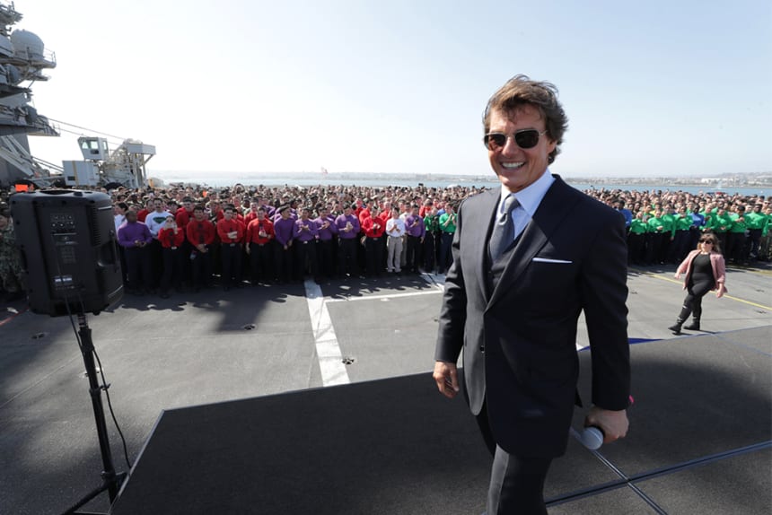 Tom Cruise in San Diego at the premiere of Top Gun: Maverick. The movie wants to tap into the beauty and patriotism of San Diego, writes columnist Joe Mathews, but instead undermines it, doing the city a "disservice." Courtesy of Top Gun Movie Official Facebook.