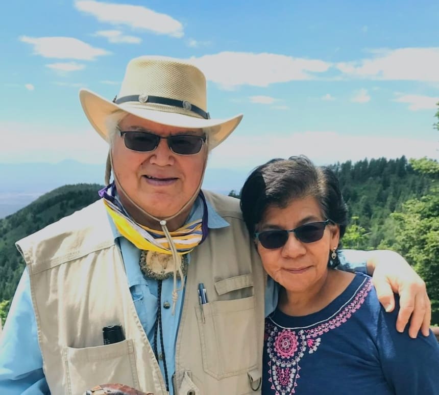 Frank Gallegos and Marta González Gallegos near the Sacramento Mountain Range, New Mexico. Courtesy Frank Gallegos