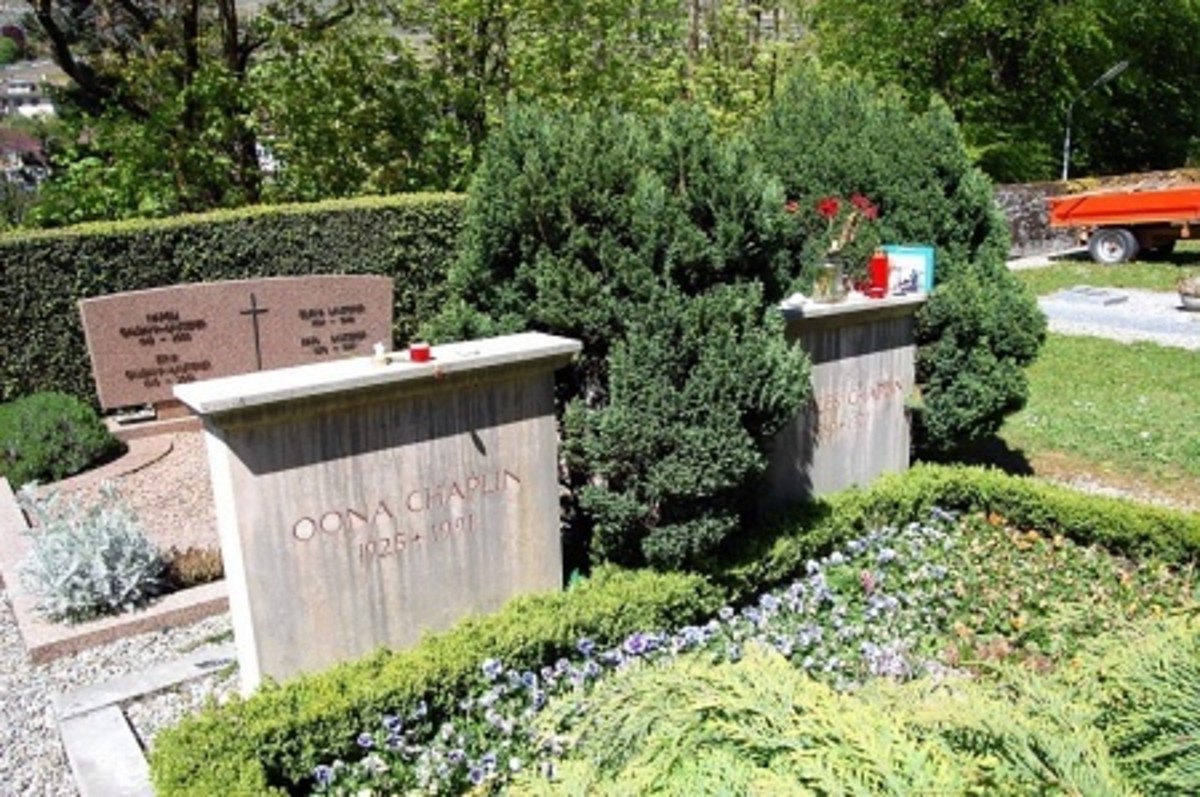 Graves of Oona and Charlie Chaplin in the cemetery at Corsier-sur-Vevey (Photo: Ed Rampell)