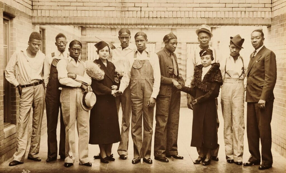 The Scottsboro Nine with two visitors, Juanita Jackson Mitchell and Laura Kellum / Ernest W. Taggart, 1936, National Portrait Gallery (Creative Commons)