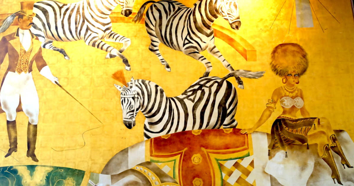 A detail from one of the Cirque Room murals by Esther Bruton