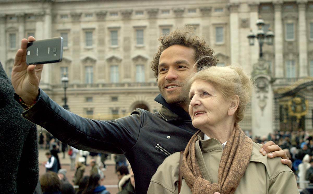 Rebecca and her son Sian-Pierre at Buckingham Palace on a Bucket list adventure. Photo: Duty Free Film.