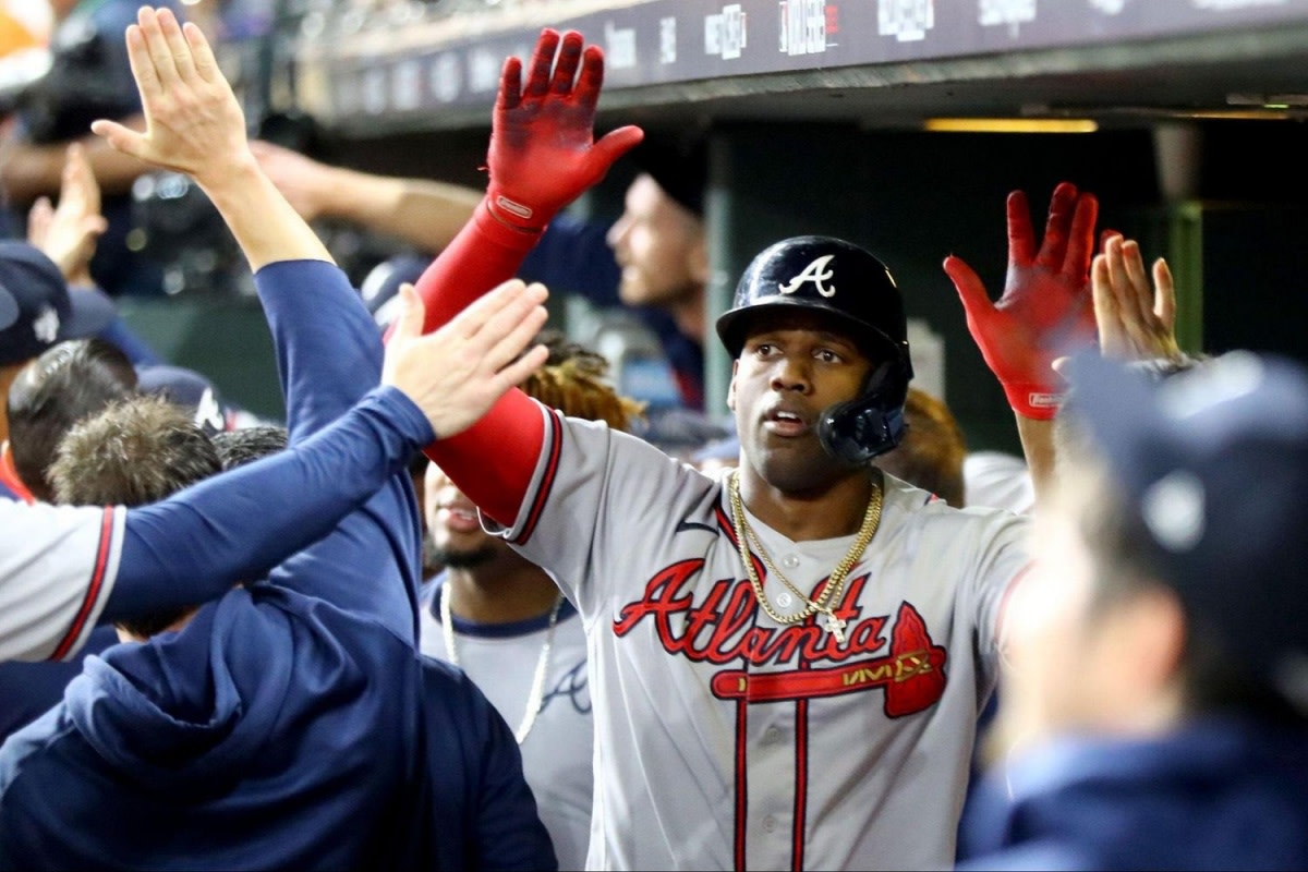 Atlanta Braves star Jorge Soler celebrates his three-run home run during the 2021 World Series. The Cuba-born Soler was eventually named the series’ Most Valuable Player. Photo by Sipa USA via Alamy
