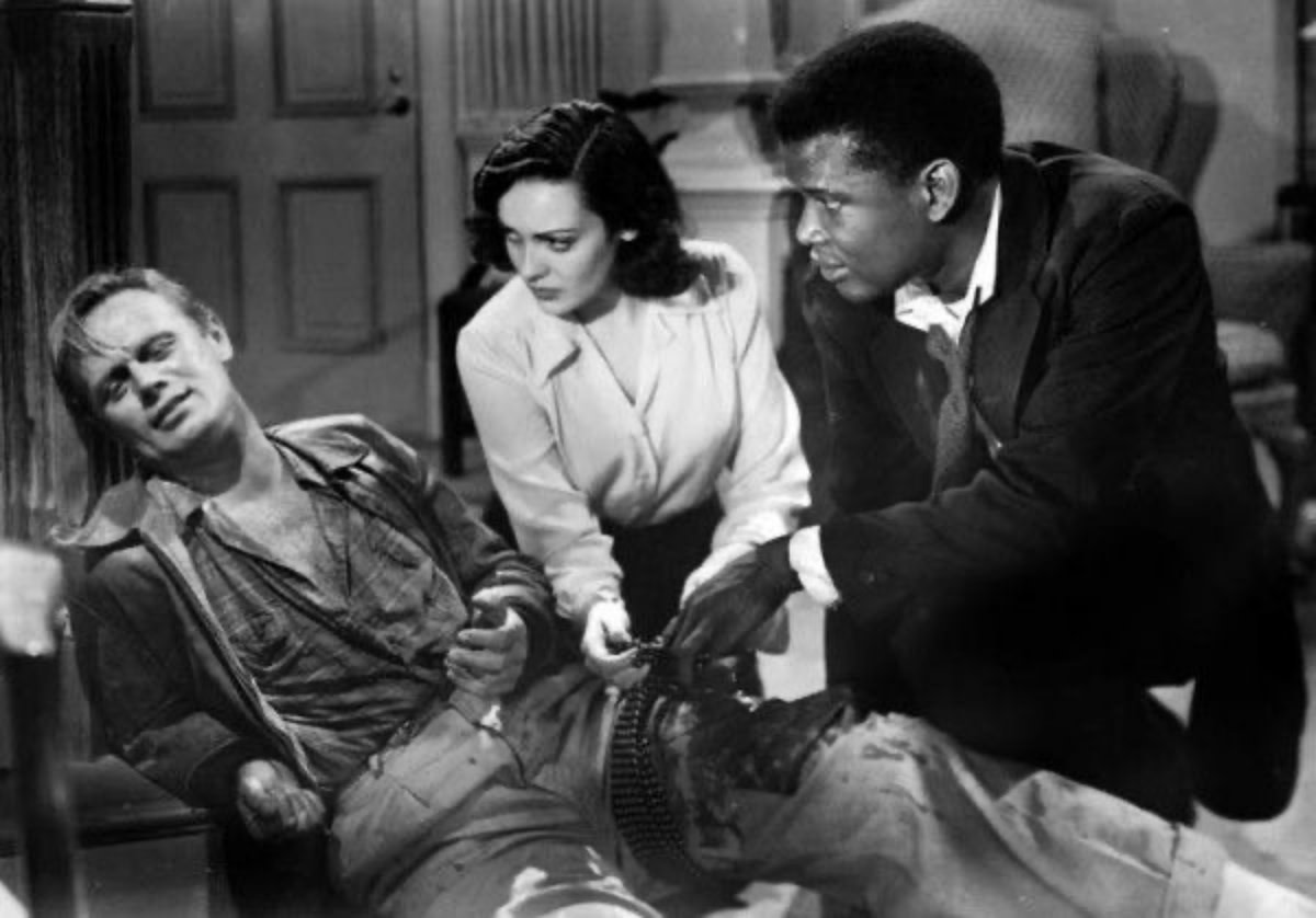 Richard Widmark, Linda Darnell, and Sidney Portier in "No Way Out"