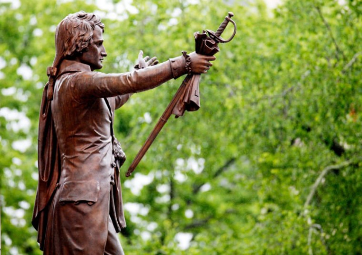 Patrick Henry statue on George Washington monument at Virginia State Capitol. Richmond, Virginia