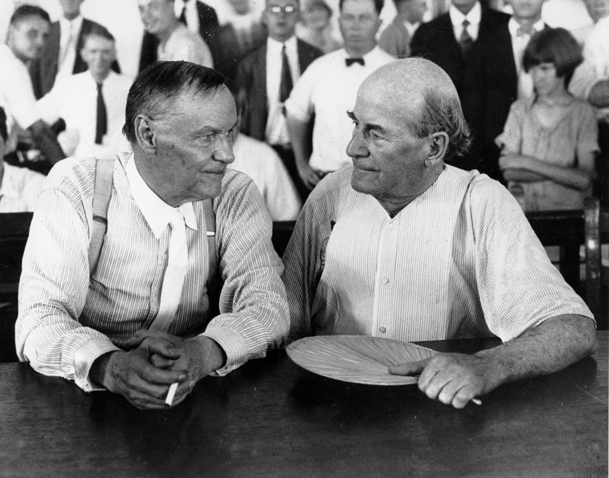 Clarence Darrow, left, and William Jennings Bryan at the Scopes trial in 1925 (Associated Press)