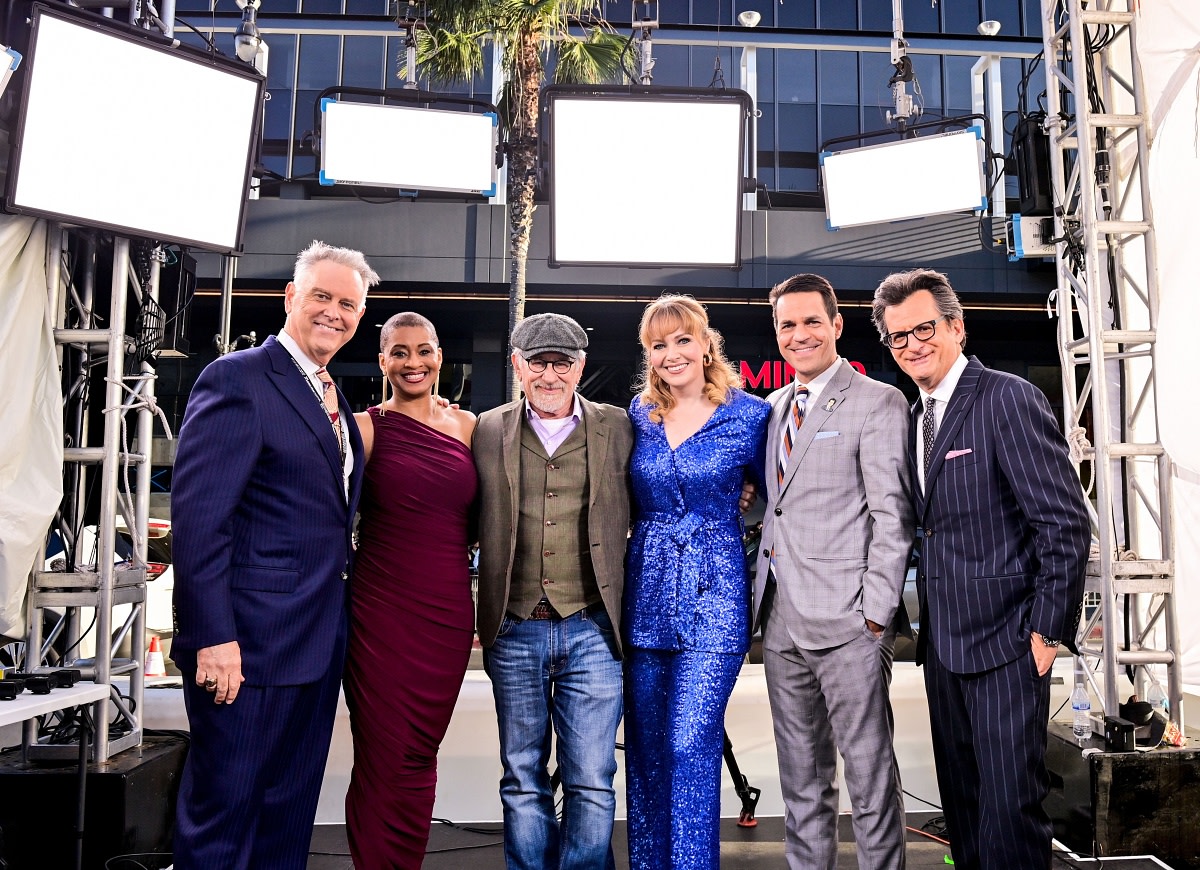 TCM Hosts Eddie Muller and Jacqueline Stewart, Steven Spielberg, TCM hosts Alicia Malone, Kave Karger, and Ben Mankiewicz
