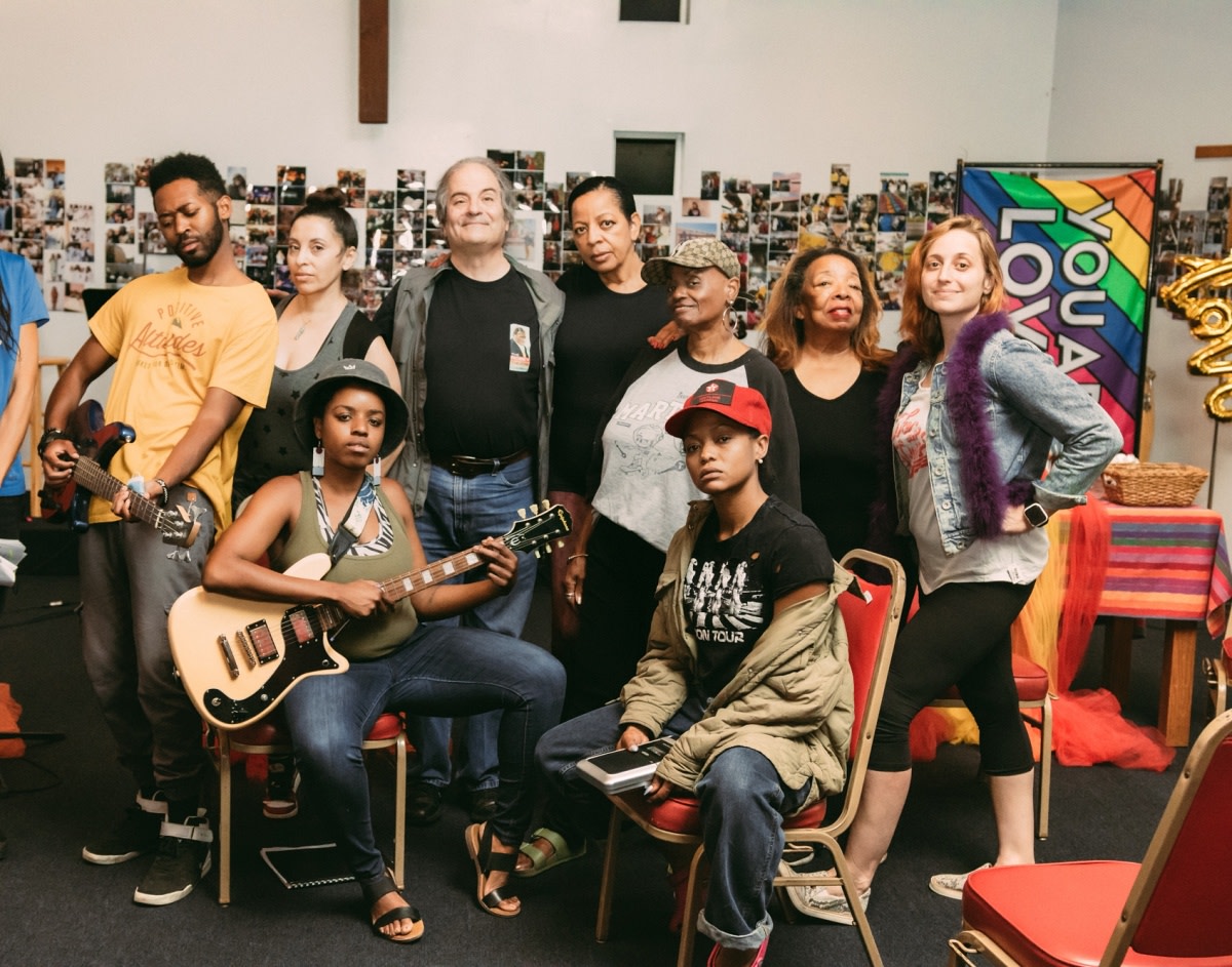 The cast of Rock 'n Roll Heretic: A Black Women's Play and Demi-Musical. Left to right: Phillip McNair, JC Cadena, Phillip Sokoloff, Janine Lancaster, Patti Henley, Brenda Lee Eager, Dina Catalid, Ashlee Olivia and Alma Schofield. (Photo by Zorrie Petrus)