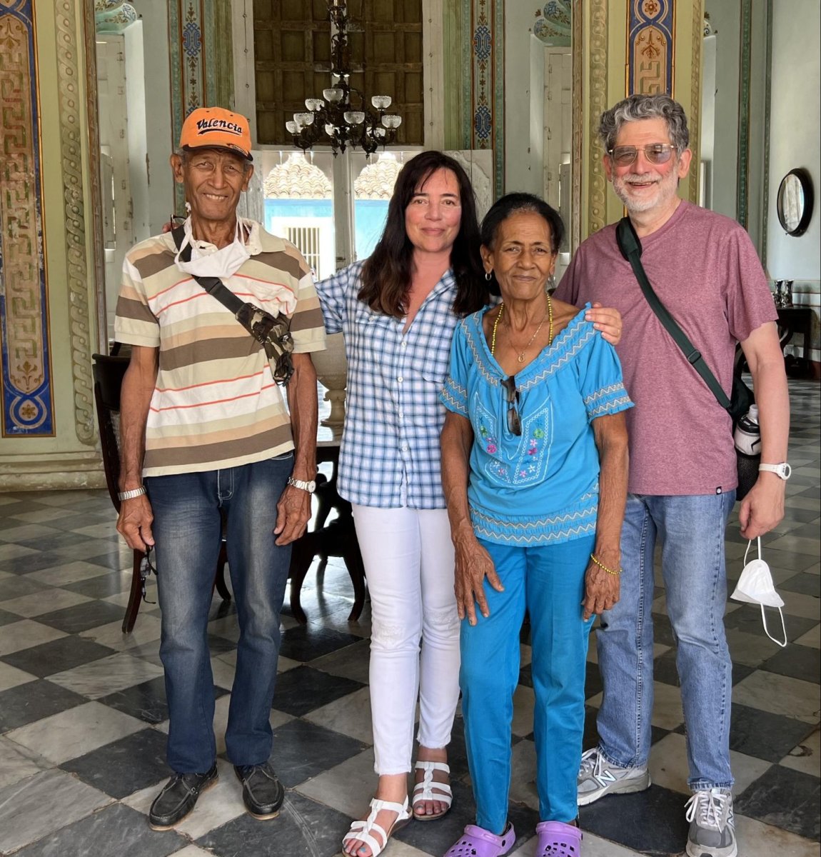 Second cousins (from left) Tomás Jiménez, Julie Carmen, Lorenza Jiménez, and George Friedman-Jiménez, gather at Palacio de Cantero in Trinidad, Cuba in May 2022. Courtesy Julie Carmen